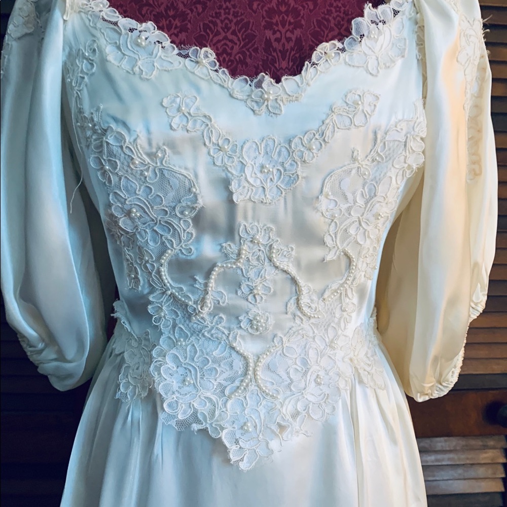 Wedding Gown - Satin Bead and Lace -Size 11/12.